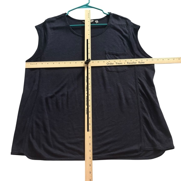 Athleta Top XL Newport Linen Tee Shirt Scoop Neck Pocket Navy Blue Casual Lounge - Picture 7 of 9